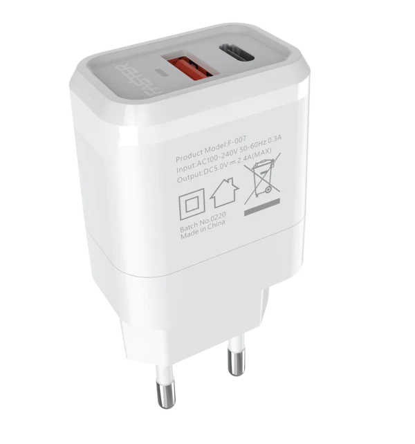 FASTER FAC-950 QC+PD Dual Port Fast Wall Charger 20W FASTER FAC-950 QC+PD Dual Port Fast Wall Charger 20W
